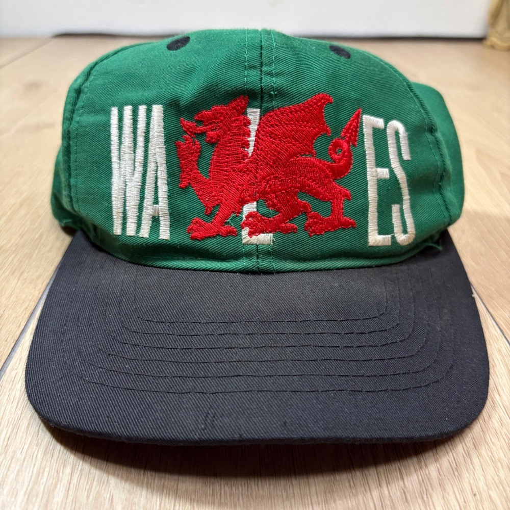 Vintage Wales National Team Red Dragon Snapback Hat Green Black Embroidered Cap